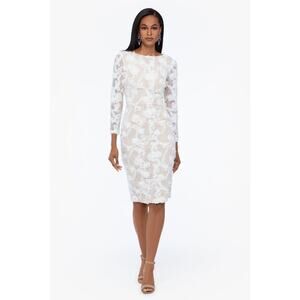 Xscape Dress Womens Size 6 Holly Lace Overlay Formal Sheath Midi Ivory Nude EUC